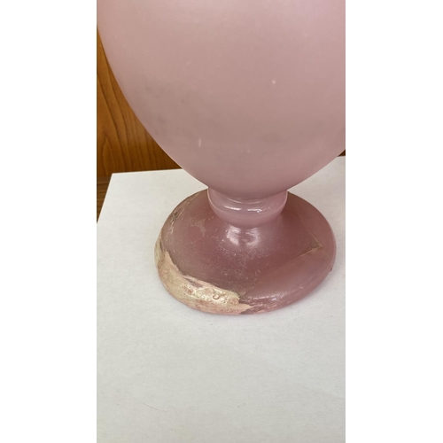 17 - x2 Mid-Century Modern Italian Pink Opaline Glass Vases (27cm H./each - x1 Restored as In Picture)