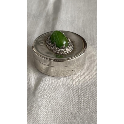 204 - Solid Silver Sail Boat and Silver Box with Natural Green Stone (Silver Weight 85gr)