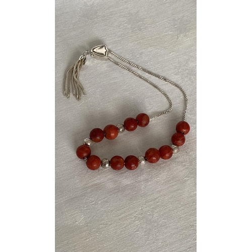 205 - Silver and Coral Worry Beads Komboloi