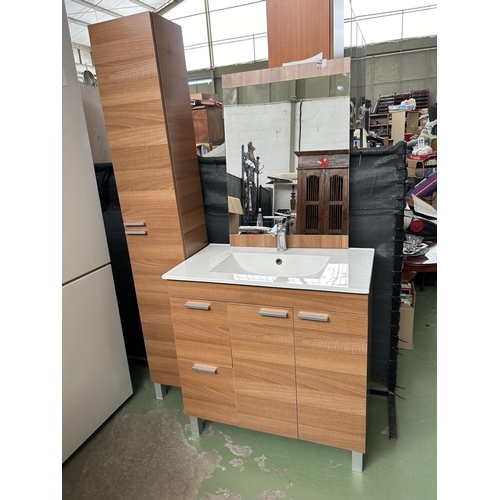 267 - Complete Set of Bathroom Cabinet Sink (81 w. x 47cm D.), Mirror and Extra Towel Cabinet (182cm H.)