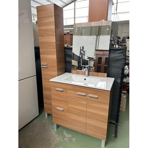 267 - Complete Set of Bathroom Cabinet Sink (81 w. x 47cm D.), Mirror and Extra Towel Cabinet (182cm H.)