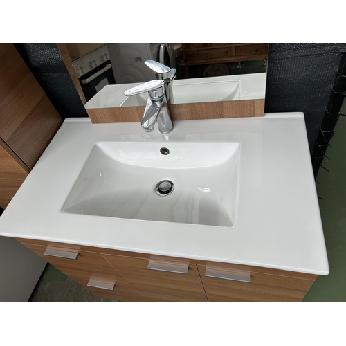 267 - Complete Set of Bathroom Cabinet Sink (81 w. x 47cm D.), Mirror and Extra Towel Cabinet (182cm H.)