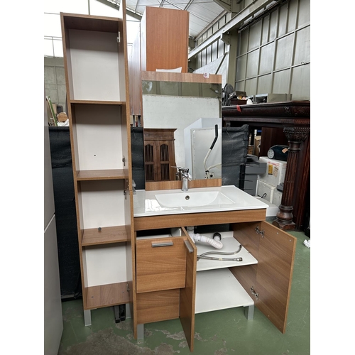 267 - Complete Set of Bathroom Cabinet Sink (81 w. x 47cm D.), Mirror and Extra Towel Cabinet (182cm H.)