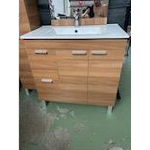 267 - Complete Set of Bathroom Cabinet Sink (81 w. x 47cm D.), Mirror and Extra Towel Cabinet (182cm H.)