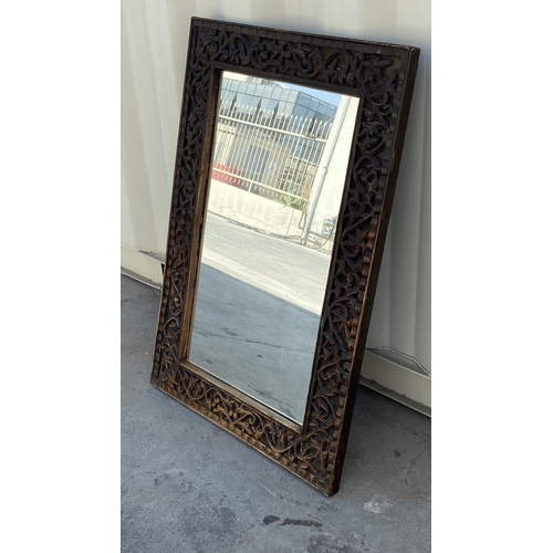 35 - Handmade Indian Carved Wood Mirror Frame in Rustic Colors (60 x 92cm)