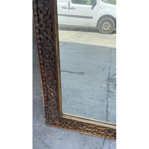 35 - Handmade Indian Carved Wood Mirror Frame in Rustic Colors (60 x 92cm)