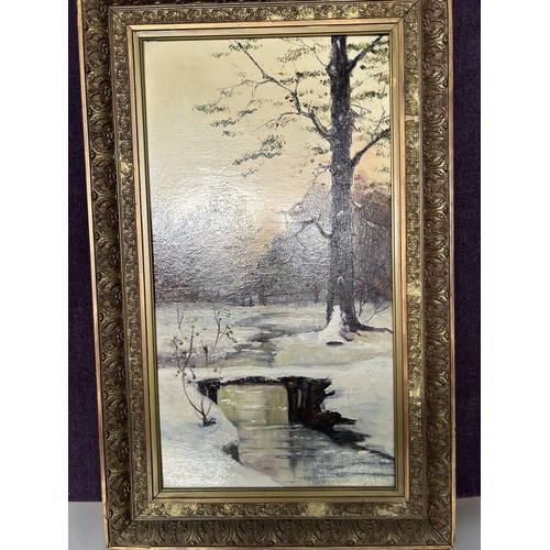 47 - Vintage Oil Painting on Board Depicting Landscape in Gilt Frame (54 x 87cm - Some Wear on Frame)