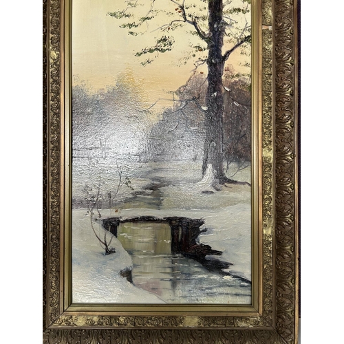 47 - Vintage Oil Painting on Board Depicting Landscape in Gilt Frame (54 x 87cm - Some Wear on Frame)