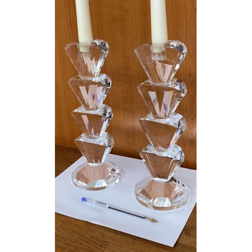 6 - Elegant Simon Design Heavy Crystal  Sparkle Candlesticks (27cm H./each)