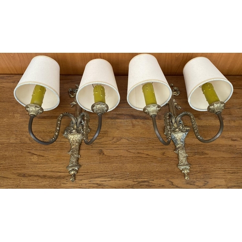 7 - Set of 2 Vintage Ornate Brass 2-Flame Wall Lamps