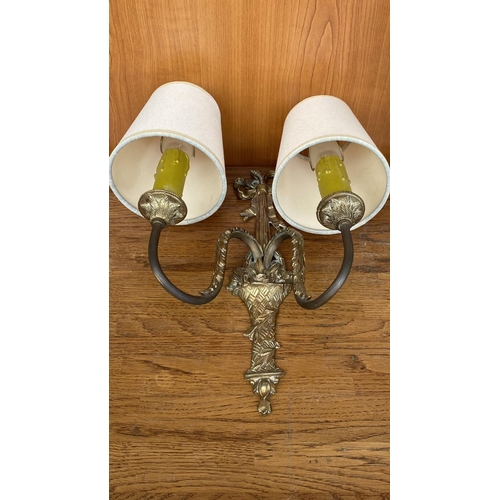 7 - Set of 2 Vintage Ornate Brass 2-Flame Wall Lamps