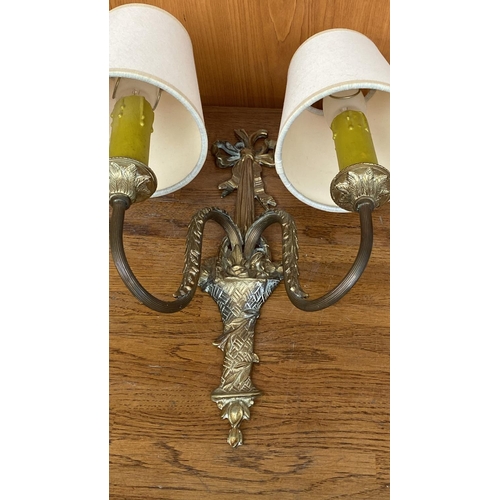 7 - Set of 2 Vintage Ornate Brass 2-Flame Wall Lamps