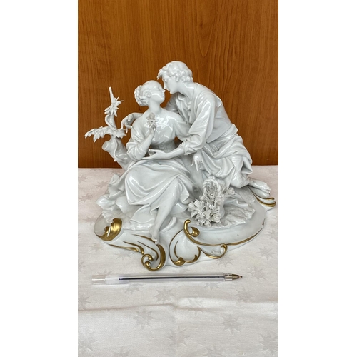 8 - Capodimonte Italian White Enameled Porcelain Depicting Loving Couple, Signed