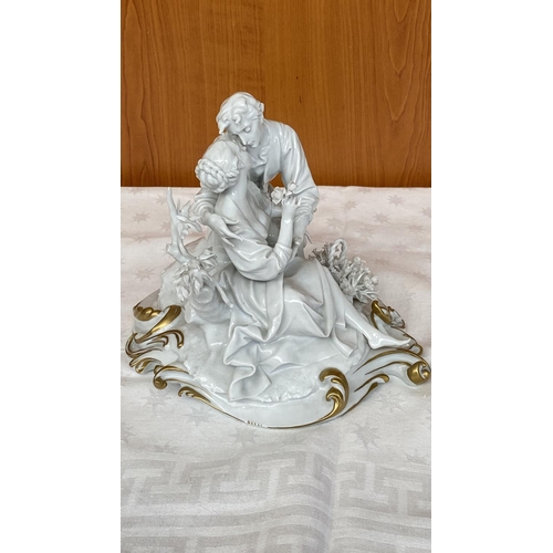 8 - Capodimonte Italian White Enameled Porcelain Depicting Loving Couple, Signed