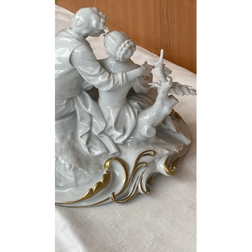 8 - Capodimonte Italian White Enameled Porcelain Depicting Loving Couple, Signed