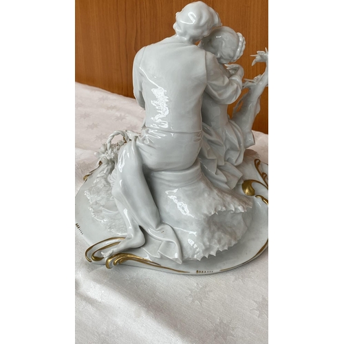 8 - Capodimonte Italian White Enameled Porcelain Depicting Loving Couple, Signed