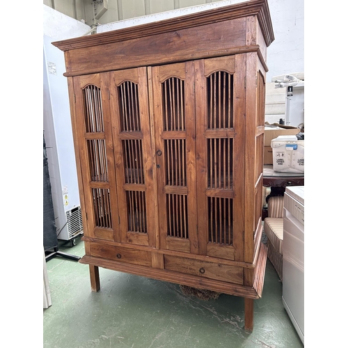 95 - Large Antique Style Prison Door Armoire Balinese Style Cabinet (129 W. x 67 D. x 179cm H.)