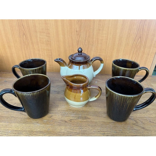 272 - Stoneware 6-Piece Tea Set with x2 Cyprus Coffee Bronze Pots