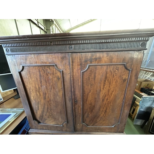 48 - Antique Solid Wood 2-Piece Linen Press. The Two Door upper Section Opening to Reveal Sliding Trays a... 