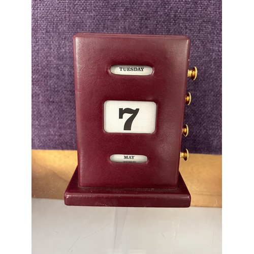 9 - Antique Style Desk Top Leather Perpetual Calendar