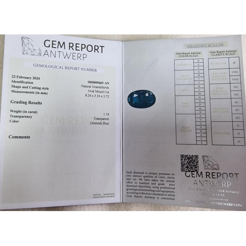 153 - Grandidierite Gemstone 1.19Ct, Oval Shape, Greenish Blue Color