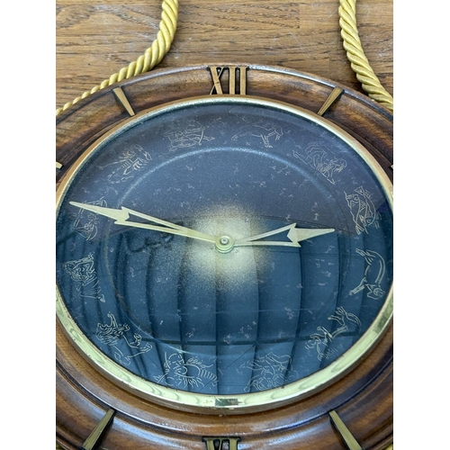 139 - Vintage Mechanical Wooden Clock with Zodiac Signs