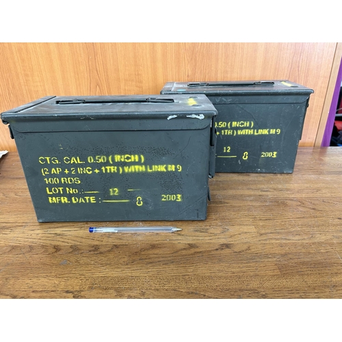 208 - x2 Vintage Metal Military Ammo Boxes