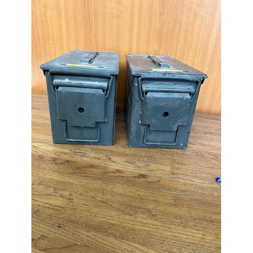 208 - x2 Vintage Metal Military Ammo Boxes