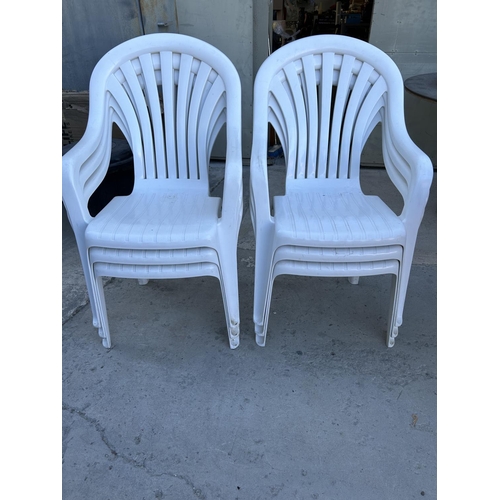 31 - Set of 6 White Plastic Garden Stacking Chairs