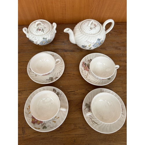 505 - Antique 10-Piece Porcelain Tea Set for 4 (Tea Pot Chipped as Picture)