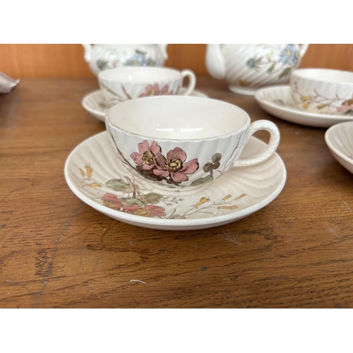 505 - Antique 10-Piece Porcelain Tea Set for 4 (Tea Pot Chipped as Picture)