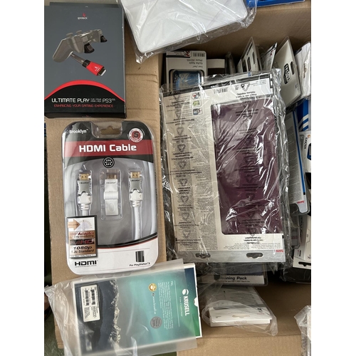 243 - Large Box of Assorted Unopened Phone Cases and Phone/Laptop/Gaming Console Accessories