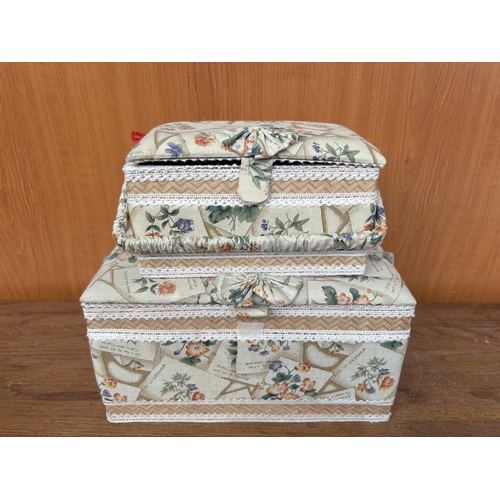 37 - x2  Sewing  Boxes in Vintage Fabrics and Lace