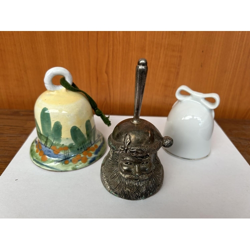 38 - Metal with Carved Figure and x2 Porcelain Bells