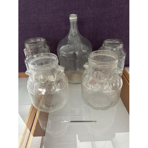 521 - Collection of 4 Vintage Glass Jars and Wine Bottle