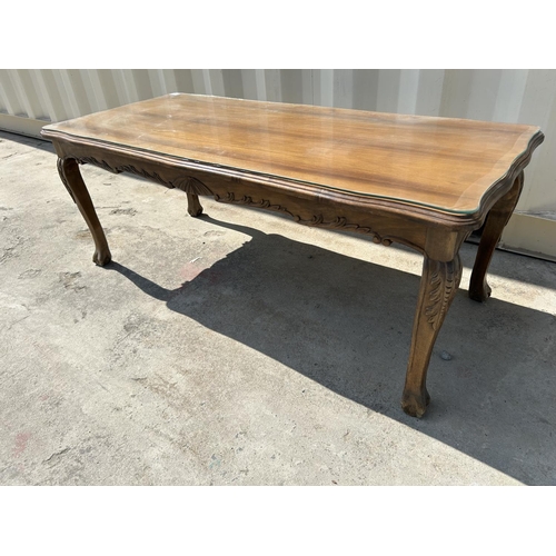 550 - Vintage Walnut Rectangular Coffee Table with Protective Glass Top