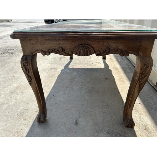 550 - Vintage Walnut Rectangular Coffee Table with Protective Glass Top