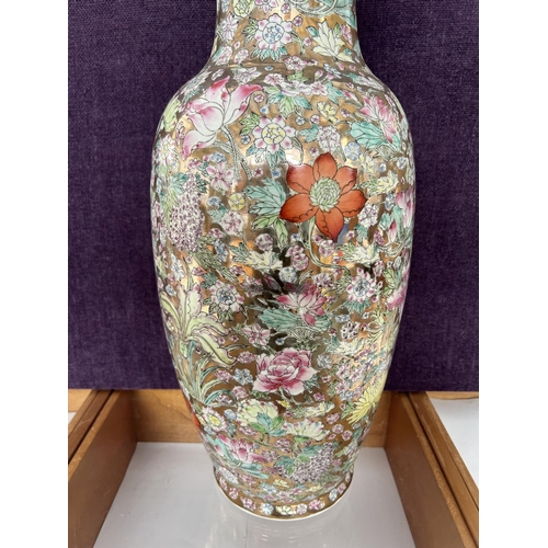 554 - Very Large Vintage Chinese Famille Rose Mille Fleurs Floral Vase (62cm H.)