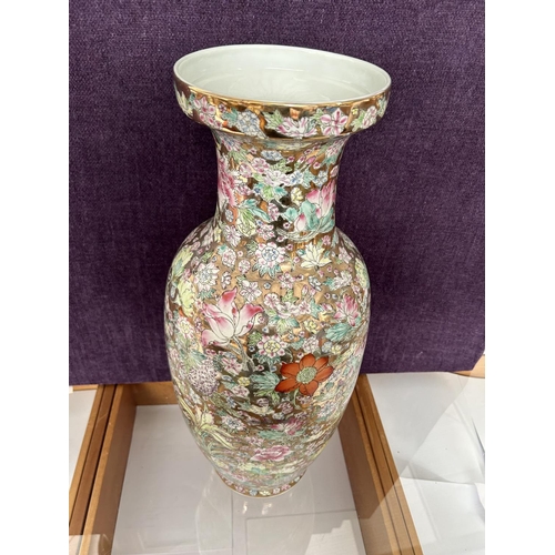 554 - Very Large Vintage Chinese Famille Rose Mille Fleurs Floral Vase (62cm H.)