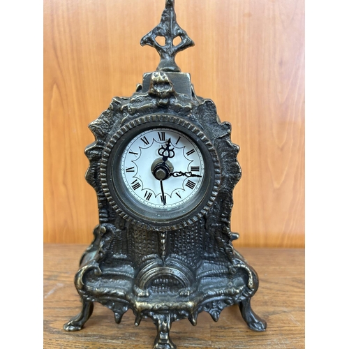 571 - Vintage Embossed Cast Iron Table Clock