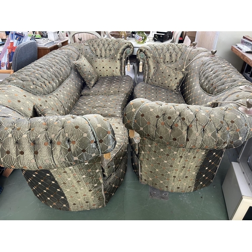 613 - Set of 3-Seat and 2-Seat Knoll Style Sofas with Cushions (A/F - x3 Top Knolls Missing)