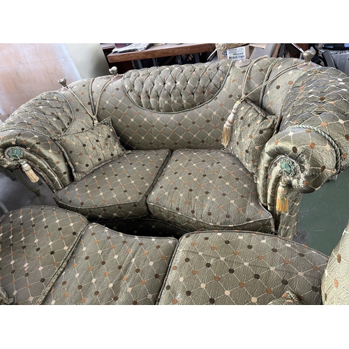 613 - Set of 3-Seat and 2-Seat Knoll Style Sofas with Cushions (A/F - x3 Top Knolls Missing)