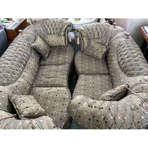 613 - Set of 3-Seat and 2-Seat Knoll Style Sofas with Cushions (A/F - x3 Top Knolls Missing)