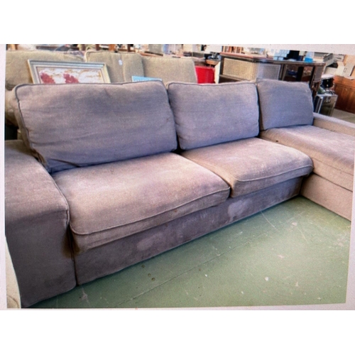 614 - Large 'Ikea' 4-Seat Brown/Grey Sofa with Chaise Longue (320 W. x 165cm D.)