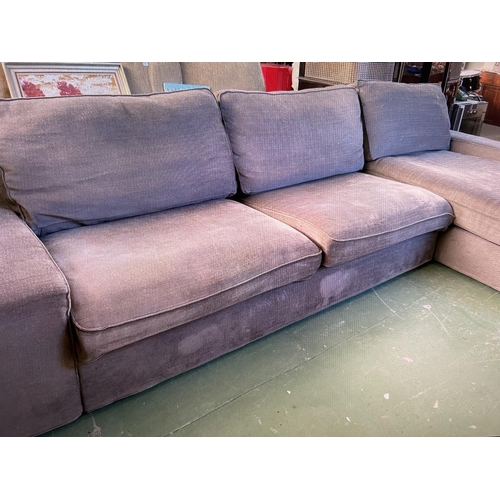 614 - Large 'Ikea' 4-Seat Brown/Grey Sofa with Chaise Longue (320 W. x 165cm D.)