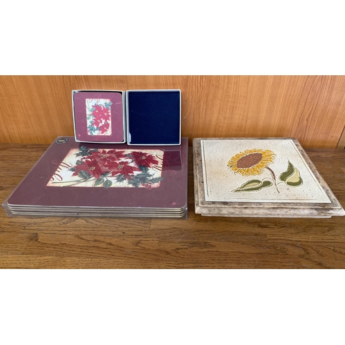 618 - Set of Table Mats and Coasters Together with Ceramic Tile Trivet