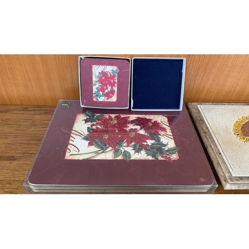 618 - Set of Table Mats and Coasters Together with Ceramic Tile Trivet