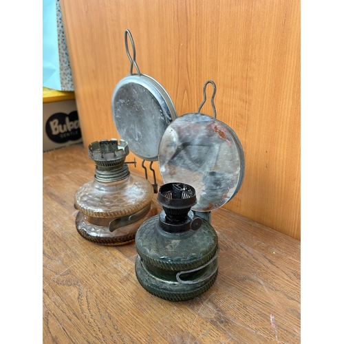 668 - x2 Small Vintage Kerosene Storm Lamps (No Glass Shade)