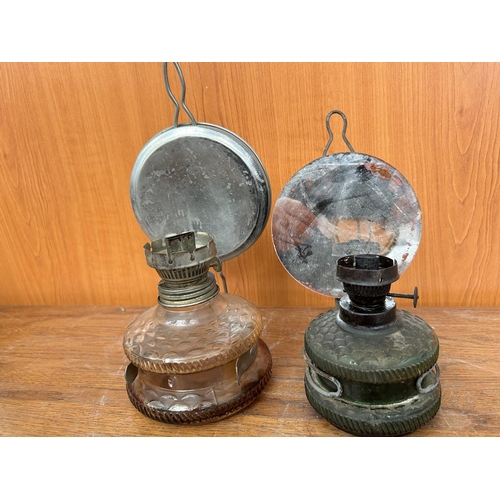 668 - x2 Small Vintage Kerosene Storm Lamps (No Glass Shade)