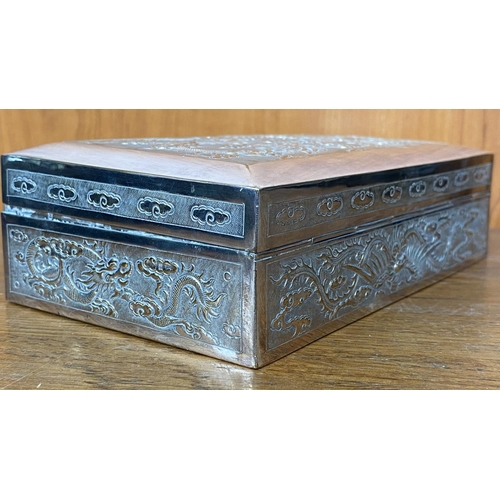 101 - Vintage Vietnamese Repousse Silver Plated Dragon Tabaco Box Signed